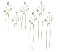 Dirvcp Crystal Bridal Hair Pins, 6 Pcs, Gold | Rhinestone floral hair pins on bendable gold wire; fits buns, braids & updos; for bride, bridal party, prom & formal