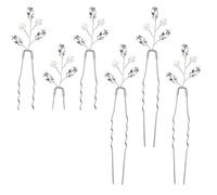 Dirvcp Crystal Bridal Hair Pins, 6 Pcs, Silver | Rhinestone floral hair pins on bendable gold wire; fits buns, braids & updos; for bride, bridal party, prom & formal