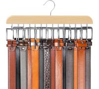 DIRXVMC Belt Hanger for Closet Max 42 Belts, Belt Organizer Closet Accessories with 14 Hooks Belt Rack Sturdy Wood for Closet Organizers and Storage (Wood-2pcs)