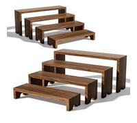 DIRXVMC Large Wooden Tiered Riser Display Stands for Vendor Events,Stackable Wooden Cupcake Stand,Farmhouse Decor Wood Dessert Table Display Set,Food Display Risers for Party (Dark Brown, 2 set)