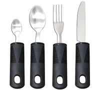Disability Aids Easy Grip Eating Utensils Set of 4 - Extra Wide Handles, Adaptive Forks and Spoons for Adults, Comfortable Grips Ideal for Elderly, Disabled, Arthritis, Tremors (Black) (Straight)