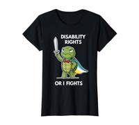 Disability Rights Or I Fights Cartoon Turtle Hero Turtle Value Graphic T-Shirt, Women, Black, S
