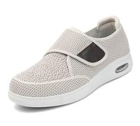 Disability Shoes for Swollen Feet Diabetic Men Orthopedic Trainers Wide Fitting Mens Extra Adjusting Mesh Breathable Lightweight Air Cushion Walking Sneakers,Beige,41 EU