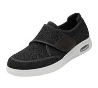 Disability Shoes for Swollen Feet Hook & Loop Slippers Diabetic for Men Extra Wide Width Orthopedic Adjustable Closure Walking Sneakers Lightweight Anti Slip Sneaker Sole(Black,3.5 UK)