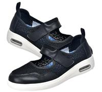Disability Shoes Swollen Feet Womens Ladies Walking Slip on Loafers Causal Work Comfortable Easy to Put with Hook and Loop Strap,Black,37.5 EU