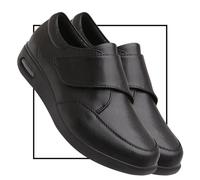 Disability Shoes Swollen Feet Womens Waterproof PU Leather Adjustable Closure Edema Shoes Leather Laace Up Solid Men's Sneaker (Color : Black, Size : 7 UK)