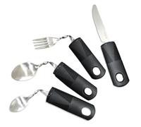 Disabled Aids Extra Wide Handles Easy Grip Cutlery Set - Cutlery for Disabled Hands with Bendable Design Ideal for Parkinson Elderly Disabled Arthritis Tremors Sufferers (Set of 4, Black)(Curved)