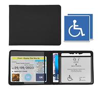 Disabled Blue Badge Holder Wallet for Car - PU Leather Protector Disability Parking Permit Discreet Cover Hologram Safe with 2X Disabled Stickers Included (Black)