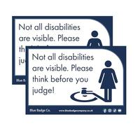Disabled Car Window Sticker 2 Pack Rectangle - “Not All Disabilities are Visible. Please Think Before You Judge!” Invisible Disability Awareness Vinyl Decals