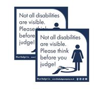 Disabled Car Window Sticker 2 Pack Square - ''Not All Disabilities are Visible. Please Think Before You Judge!” Disability Parking Awareness Vinyl Decals