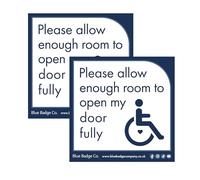 Disabled Car Window Sticker 2 Pack Square - “Please Allow Enough Room to Open My Door Fully” Disability Parking Awareness Vinyl Decals