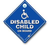 Disabled Child On Board Car Sign Silver and Blue Disability Suction Cup Car Sign