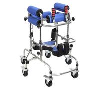 Disabled Children Walker Adjustable Height Width 6 Wheel Anti Tilt Foldable Belt Seat Stainless Steel Walking Aid Rehabilitation Equipment for Kids Cerebral Palsy Mobility Training Support (Blue)