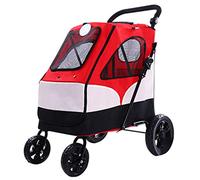 Disabled Dog Pushchair Trailer Pet Stroller Four-Wheeled Dog Trolley Folding Large Space Bearing 55KG for Outbound Use Suspension Large 360 Degree (Blue) (red)