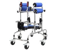 Disabled Kids Walker, 6-Wheels Upright Rollator Walkers with Foldable Belt Seat & Adjustable Height Width, Anti Tilt Rehabilitation Standing Walking Aid for Lower Limb Training Assis Blue