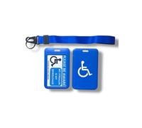 Disabled Medical Alert Tag and Badge Holder Set, with Matching Wrist Lanyard, My Stroller is My Wheelchair (Blue)