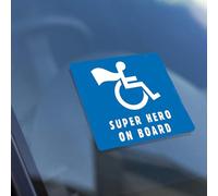 Disabled Person On Board - Super Hero on Board Novelty Blue Badge Car Bumper Sticker - 100mm x 100mm - Car Decal