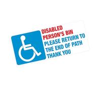 Disabled Person's Bin Please Return to The Edge of Path Thank You Blue Badge Vinyl Sticker