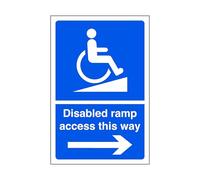 Disabled ramp access only arrow right - parking sign - disable signage - 1.2mm Rigid plastic for indoor/outdoor usage (400mm x 300mm) Viewing Distance within 14m.