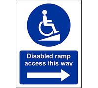 Disabled ramp access this way right safety sign - 3mm Aluminium sign 300mm x 200mm