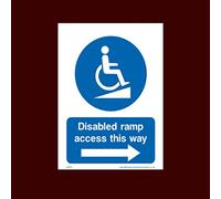 Disabled ramp access this way (RIGHT) Sticker/Self Adhesive Sign - Fire, Disabled, Wheelchair, Ramp, Parking, Emergency - (DDA17)