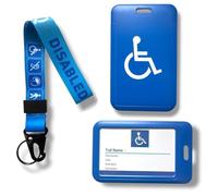 Disabled Traveller Luggage Tag with Disabled Design Wrist Lanyard and 3 Spare Inserts, Blue