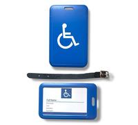 Disabled Traveller Luggage Tag with Leather Strap and 3 Spare Inserts, Blue (5)