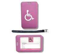 Disabled Traveller Luggage Tag with Leather Strap and 3 Spare Inserts, Pink (1)
