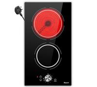 Disaenvir Electric Cooktop in Ceramic Dual Ring, 2 Burner Plug in Portable Electric Hob 2800W, 30cm Built-in & Countertop Stove Top with Knob Control & Touch Control, 9 Power Levels Setting 220-240V