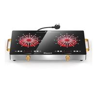 Disaenvir Portable Ceramic Hob 2 Zone, 3200W Plug in Electric Hob with Safety Lock & Knobs & Touch Control, 56cm Built-in Cooktops for Hot Pot with Dual Zone, 9 Power Levels, 4 Hour Timer, 220-240V