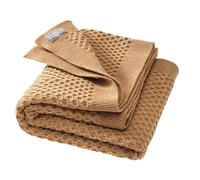Disana Honeycomb Knit Blanket, 100% Organic Merino Wool GOTS, IVN Best Cuddly Soft Blanket with Honeycomb Pattern, Newborn Baby, Toddler, Child, Unisex, Made in Germany, Caramel