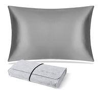 DISANGNI 100% Mulberry Silk Pillowcase for Hair and Skin, Envelope Style, Silk on One Side, Tencel on The Other (Light Grey, 1 pc 50x75cm)