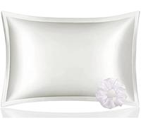 DISANGNI 100% Mulberry Silk Pillowcase for Hair and Skin, Envelope Type, Real Silk Pillowcase One Side (White, Queen 50x75cm)