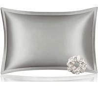DISANGNI 100% Mulberry Silk Pillowcase for Hair and Skin, Envelope Type, Real Silk Pillowcase One Side (Light Grey, Queen 50x75cm)