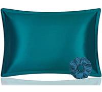 DISANGNI 100% Mulberry Silk Pillowcase for Hair and Skin, Envelope Type, Real Silk Pillowcase One Side (Teal, 1 Pack King Size 20"36")