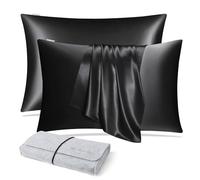 DISANGNI 100% Natural Mulberry Silk Pillow case for Hair and Skin with Hidden Zipper 22 Momme Both Sides Real Silk Pillow Case (2pc 51x66cm Black)
