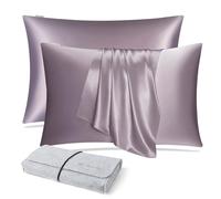DISANGNI 100% Natural Mulberry Silk Pillow case for Hair and Skin with Hidden Zipper 22 Momme Both Sides Real Silk Pillow Case (2pc 51x66cm, Light Purple)