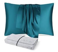 DISANGNI 100% Natural Mulberry Silk Pillow case for Hair and Skin with Hidden Zipper 22 Momme Both Sides Real Silk Pillow Case (1pc 50x80cm, Blue Green)