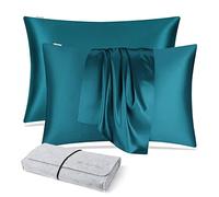 DISANGNI 100% Natural Mulberry Silk Pillow case for Hair and Skin with Hidden Zipper 22 Momme Both Sides Real Silk Pillow Case (2pc 50x75cm, Blue Green)