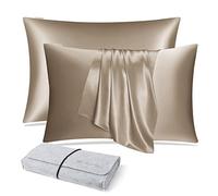 DISANGNI 100% Natural Mulberry Silk Pillow case for Hair and Skin with Hidden Zipper 22 Momme Both Sides Real Silk Pillow Case (2pc 50x75cm, Taupe)