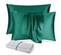 DISANGNI 100% Natural Mulberry Silk Pillow case for Hair and Skin with Hidden Zipper 22 Momme Both Sides Real Silk Pillow Case (2pc 50x75cm, Dark Green)