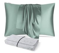 DISANGNI 100% Natural Mulberry Silk Pillow case for Hair and Skin with Hidden Zipper 22 Momme Both Sides Real Silk Pillow Case (1pc 51x66cm Light Green)