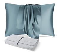 DISANGNI 100% Natural Mulberry Silk Pillow case for Hair and Skin with Hidden Zipper 22 Momme Both Sides Real Silk Pillow Case (1pc 40x60cm, Blue Gray)