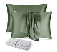 DISANGNI 100% Silk Pillow Cases 2 Packfor Hair and Skin,with Hidden Zipper 22 Momme Both Sides Pure Natural Mulberry Silk Real Silk Pillow Case (2pc 50x90cm Green)