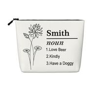 DiSAVE Personalized Makeup Bags for Women, Small Travel Cosmetic Pouch Purse with Zipper, Customized Gifts as Birthday Bridal Christmas, Flower+words, Flower+words