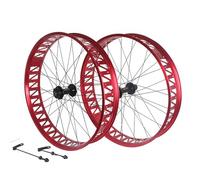 Disc Brake Snow Bike Wheelset 26”X 4.0/4.9'' Fat Tire Wheel Set Aluminum Alloy Rims Beach Front Rear Wheels 36H Hubs 14G Spokes QR 135mm/190mm For 7-11s E-Bikes(Red,One set)