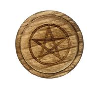 Disc Candle Holder - Witch Altar Tray, Wooden Pentagram Candle Plate | Wiccan Ritual Decor, Pentacle Jewelry Tray | Vintage Home Altar Supplies, Meditation Accessories, Tarot Display Stand for Spells