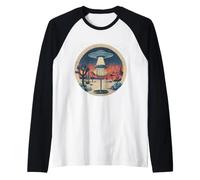 Disc Golf Putter UFO Basket Retro Vintage Desert Night Raglan Baseball Tee