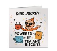 Disc Jockey Powered By Tea And Biscuits Funny Birthday Card for Work Colleagues, Retirement, Dad, Grandad, Friend