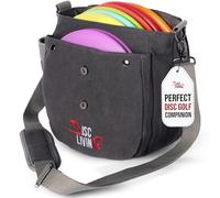 Disc Living Disc Golf Bag | Frisbee Golf Bag | Easy to Carry | Lightweight Fits Up to 10 Discs | 16 oz Waxed Canvas Sturdy Design | Belt Loop | Double Button Design | Bottle Holder (Grey)